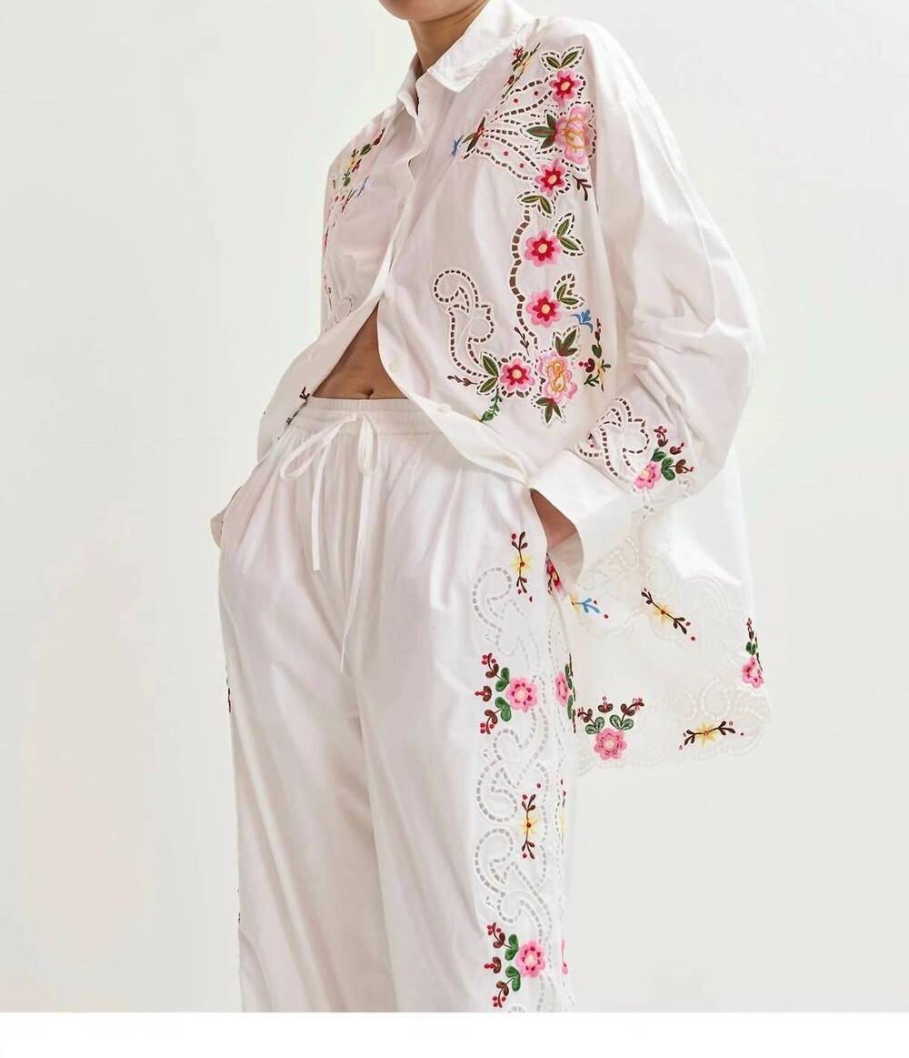 NEW ESSENTIEL ANTWERP jayme embroidered shirt in combo1 off white